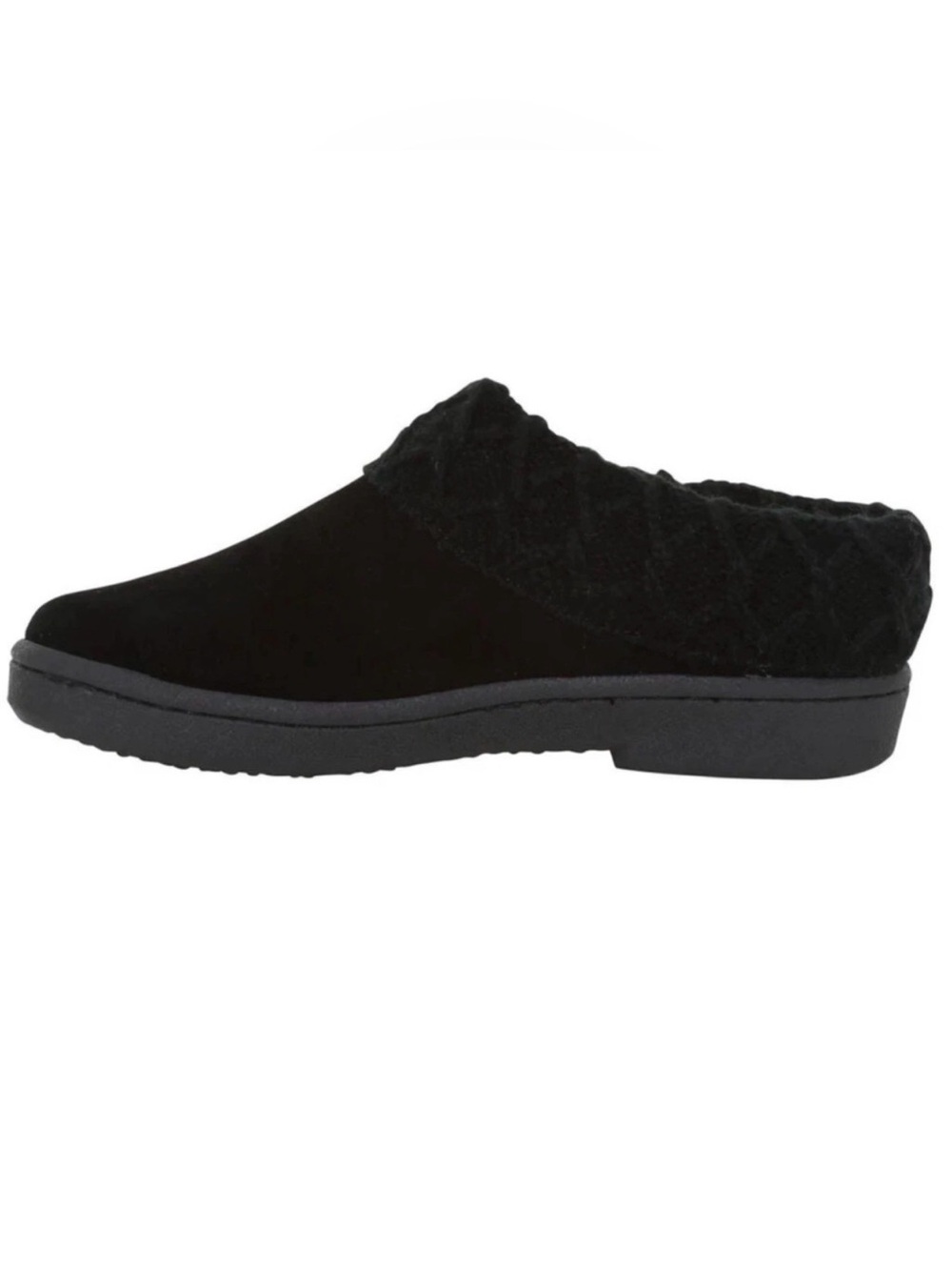 Clarks Suede Leather Knitted Collar Clog Plush Faux Fur Lining Slippers Black